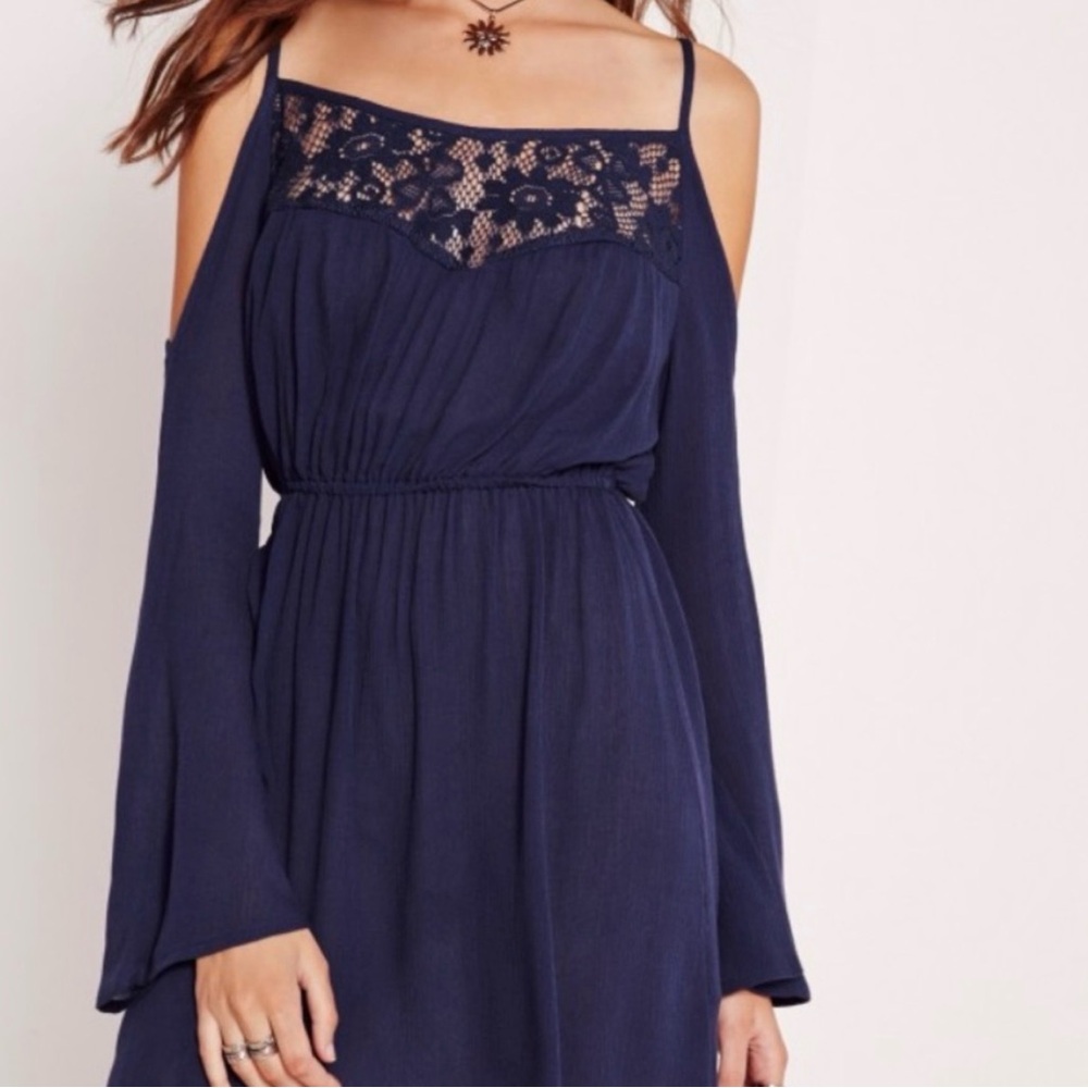 Missguided Navy Long Sleeve Dress